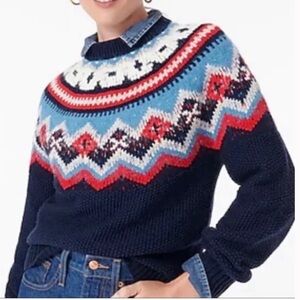 J. Crew Fair Isle Alpaca Sweater Navy Blue Small